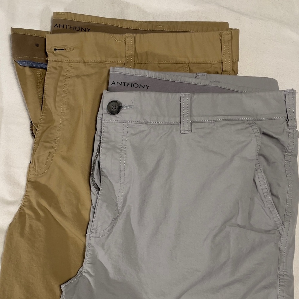 (2) Marc Anthony Slim Fit Flex Flat Front Chino Shorts - Gray & Khaki - NWOT